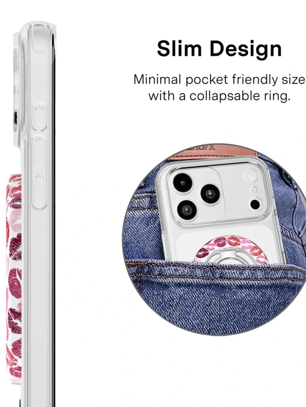 Velvet Caviar Pink lips phone case with matching MagSafe ring